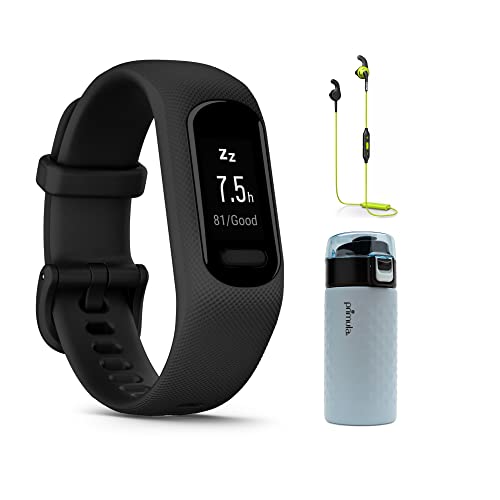 Garmin Vivosmart 5 Fitness Tracker (Black, Large) Outdoor Bundle with Philips ActionFit in-Ear Wireless Headphones and 12-Ounce Double Wall Stainless Steel Tumbler (3 Items)