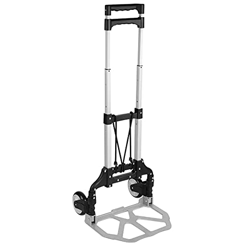 Utility Cart, Portable Folding Trolley, Collapsible Aluminum Cart, 2 Wheel Luggage Carts, Push Truck Trolley with Ropes, Black