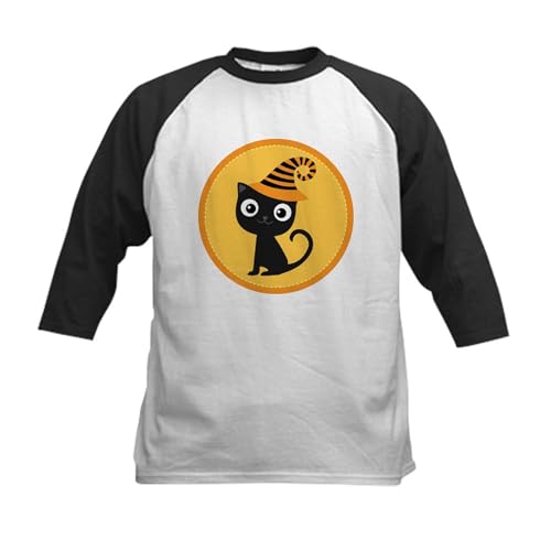 CafePress Halloween Witch Cat Kids Baseball Jersey Kids Cotton Baseball Jersey, 3/4 Raglan Sleeve Shirt Black/White