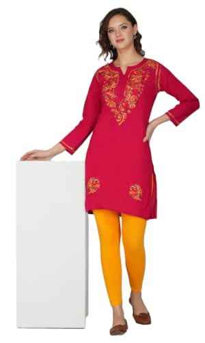 Image of Vahson Designer Hand Lucknowi Chikankari Embroidery Cotton Short Kurti for Women /Girls