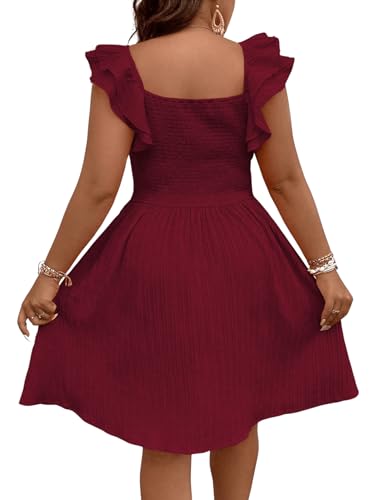 Image of Floerns Women's Plus Size Wrap Front Sweetheart Neck Ruffle Cap Sleeve A Line Dress