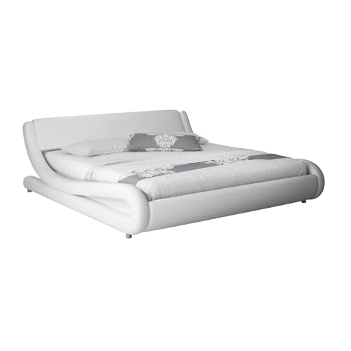 MB Muebles Bonitos, Cama de Matrimonio Alessia para Colchón de 135x190 cm, Somier de Láminas, Estructura de Madera tapizada en Polipiel, Color Blanco