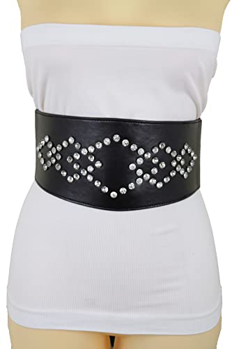 TrendyFashionJewelry Women Fashion Elastic Waistband Belt Hip High Waist ilver Sequares Size S M Black Color4
