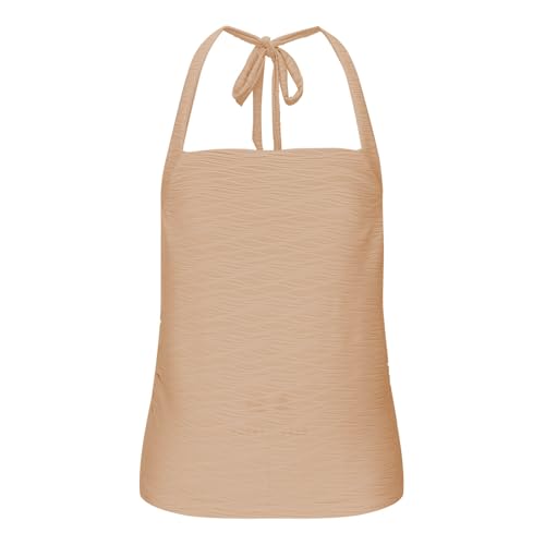 Women's Ruched Halterneck Y2K Crop Tops Tie Back Sleeveless Slim Fit Cami Top Teen Girls Textured Square Neck Shirts