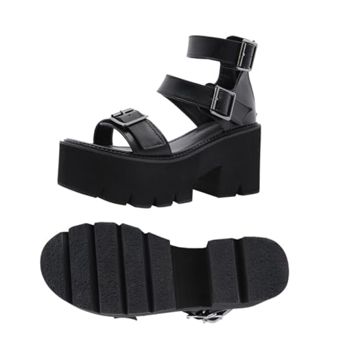 Sandales talons épais femmes PU noir chaussures mariage chic