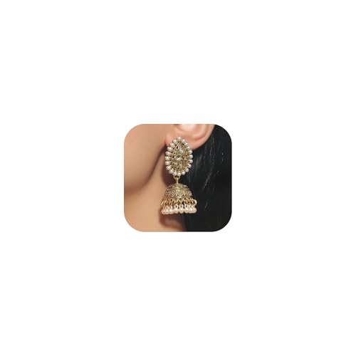 Jhumkas Indian Earrings Chandelier Earrings for Women Boho Crstyal Beaded Chandelier Dangling Stud Bollywood Jewelry Gifts Party Accessories Indian Outfits for Women