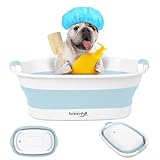 BREENHILL Collapsible Dog Bath Tub for Small Dogs & Cats, Portable Puppy Bath Tub with Water Drain Plug, Space Saving Foldable Pet Bathtub for Indoor & Outdoor Use, Blue