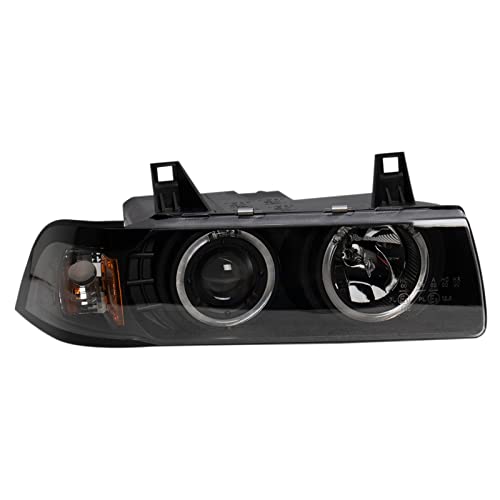 Image of TRQ Performance Driver and Passenger Side Headlight Assembly Set Black Housing Clear Lens Projector Compatible with 94-97 BMW 318i 92-97 BMW 318is 94-95 325i 92-95 325is 96-98 328i