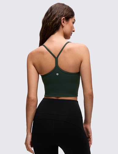 Image of CRZ YOGA Butterluxe Y Back Crop Tank Tops for Women - Spaghetti Straps Racerback Padded Yoga Workout Longline Sports Bras