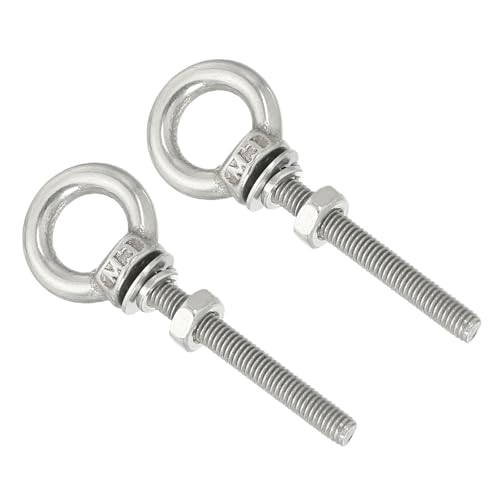 Image of uxcell M3*25 1 /8 inchx0.98 inch Stainless Steel Eye Bolts Threaded Screw Eyebolt Shoulder Ring with Nuts Washers for Lifting Hanging, 2 Set
