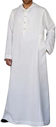 Djellaba Moslim Man Islamitisch Gebed Qamis Heren Effen Ronde Hals Ramadan Djellaba Man Marokkaanse Zakken Kaftan Heren Lange Mouwen Abaya Heren Kamis Man Moslim Marokkaanse Jurk Kaftan Jelaba, Beige