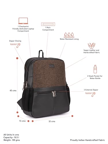 Image of ZOUK Women's Office Backpack | Vegan Leather & Handicraft Fabric | PeTA Approved | 15.6 Inch Laptop Compartment | Dual Zipper Pockets | Water Resistant | Trolley Passthrough | 17.5L