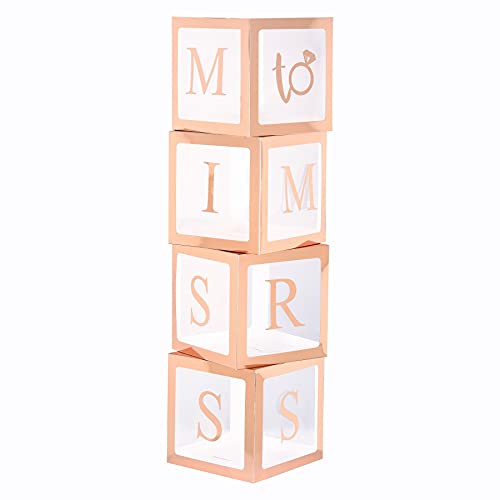 Fonder Mols Rose Gold Bachelorette Party Decorations Balloon Boxes - Transparent Block with MISS TO MRS Letters for Bridal Shower Engagement Backdrops Wedding Centerpieces Photo Booth Props Decor