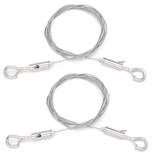 Image of Litoexpe 2 Pcs Picture Hanging Wire, Adjustable Stainless Steel Wire Rope with D Ring for Picture, Mirror, Light Lamp, Basket Flowerpot, 25kg Load Capacity