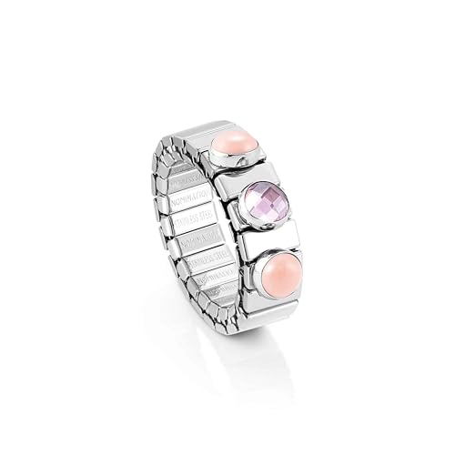Image of Nomination | Women's Ring Collection Xte - Stainless Steel – Women's Ring with 2 Stones and 1 Faceted Crystal - Made in Italy – Stretchable Size 12/13 cm, Alloy Steel