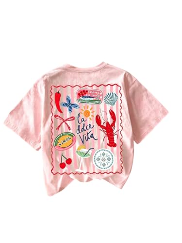 Image of RoseSeek Women's Striped Cartoon Print T Shirts Crew Neck Short Sleeve Tees