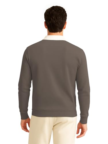 Image of BULLMER Solid Polo Neck Full Sleeve Cotton Blend Tshirt with Rib for Men | Stylish Full Hand Tshirt for Men