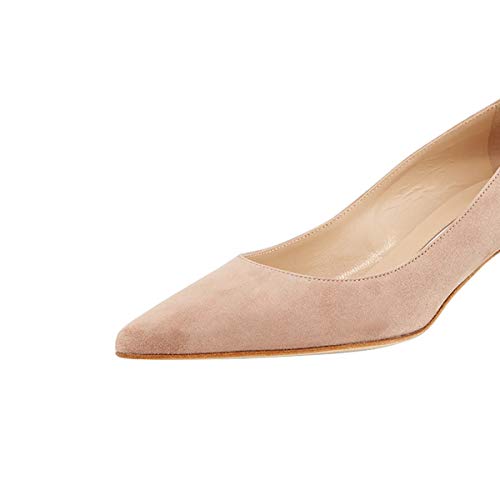 YDN Women Classic Suede Pointed Toe Pumps Kitten Spool Heel Slip On Mid Low Heels Dress Shoes 4-15 US4