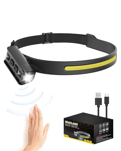 Image of LED Head Torch Rechargeable, 1200LM Super Bright Head Torch with 230° COB Floodlight & 90° Adjustable Spotlight, Motion Sensor, 5 Lighting Modes, IPX5 Waterproof, 12H Runtime for Camping, Hiking