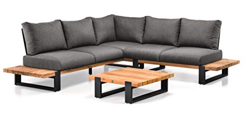 SUNS Nardo Luxury Outdoor Lounge Set, Matt Grey and Natural Teak, Extra Large, Five Seats