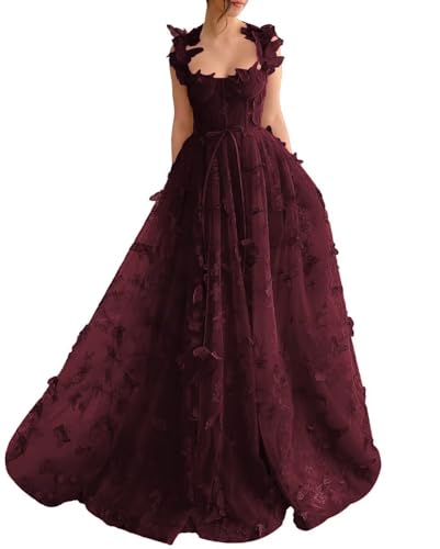 Long Tulle Prom Dress with 3D Butterflies Sexy Slit Ball Gown Evening Dresses Party Wedding Formal Dress 2024