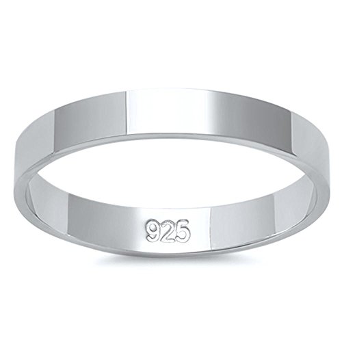 CloseoutWarehouse 925 Sterling Silver Flat Plain Bridal Band Ring 3MM Size 5