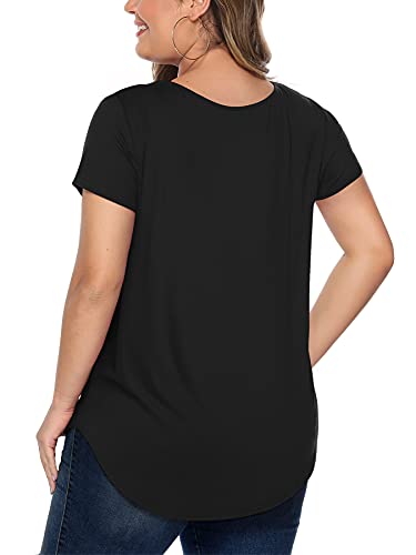 Amoretu Womens Plus Size T-Shirts Plain Short Sleeve V Neck Top(Black,3Xl) #TOP1