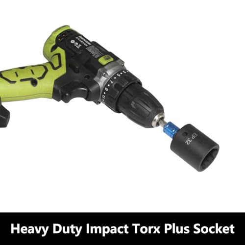 External Torx Plus Socket Set 6 Point EP Socket EP4, EP5, EP6, EP7, EP8, EP10, EP11, EP12, EP14, EP16, EP18, EP20, EP22, EP24, EP26, EP28, EP30, EP32 with 1/2'' 3/8'' 1/4'' Dr E-Torx Plus Socket 19pc