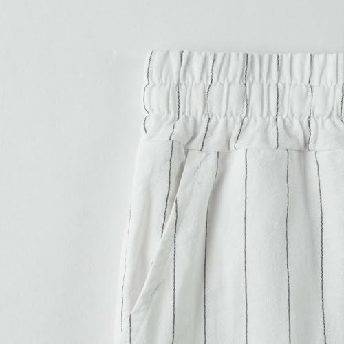 Mens Cotton Linen Pants Summer Beach Pant Striped Drawstring Elastic Waist Casual Loose Comfy Trouser with Pockets 5