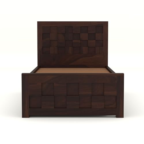 Image of Solid Sheesham Wood Single Size Bed with 2 Drawer Storage Wooden Single Cot Bed for Home Living Room Bedroom Guest Room Hotel (Walnut, Size 6 * 3)