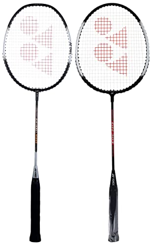 Image of Yonex ZR 100 Light Aluminium Badminton Racquet with Full Cover | Made in India (Black)+Yonex GR 303 Aluminum Blend Badminton Racquet with Full Cover (Black)