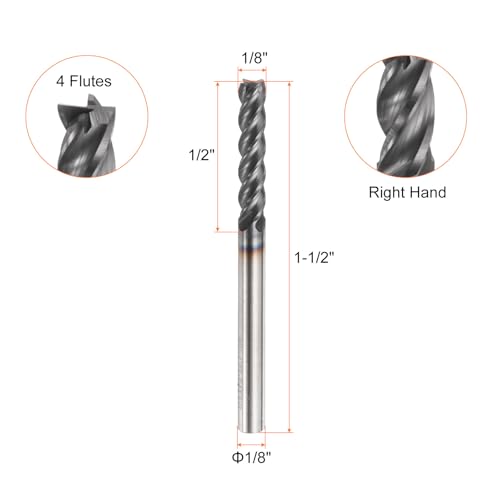 Image of HARFINGTON Carbide Square Nose End Mill Bit 1 /8 inch Cut Dia 4 Flutes TiAlN Coated Milling Cutter for Hardened Steel Metal (1 /8 inch Shank 1 /2 inch Cut Length 1-1 /2 inch Long 30 Degree Helix)