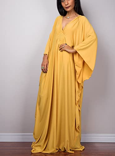 Image of RanRui Caftans for Women Solid Color Chiffon Plus Size Kaftan Dresses Beach Cover Up V Neck Batwing Sleeve Caftans Loungewear
