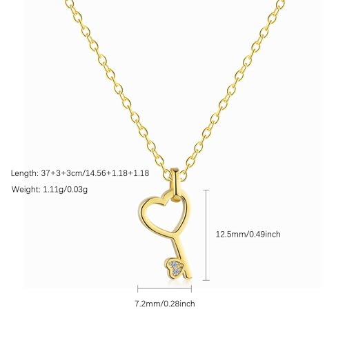 LOVECOM Heart Key Necklaces for Women 14K Gold Plated Love Heart Charm Pendant Necklace 925 Sterling Silver Key Chain Necklace Jewelry Christmas Gifts for Couple Girlfriend Daughter4