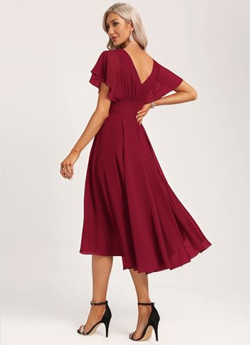 Women's Chiffon Short Bridesmaid Dress with Flutter Sleeves for Wedding 2025 A Line Formal Dress with Pockets2