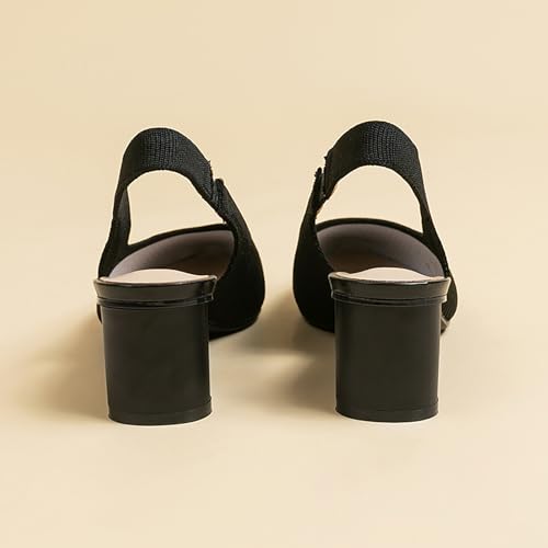 Women's Knitted Pointed Toe Slingback Heels Pumps,Comfortable Elastic Band Chunky Heel Sandals Low Heel Slip On Casual Work Office Dress Shoes3