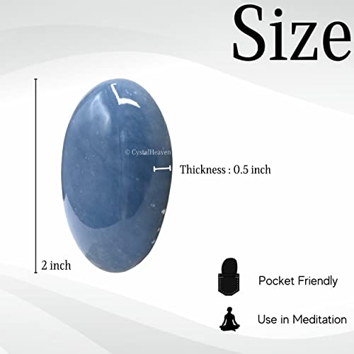 Image of Certified Angelite Crystal Palm Pebbles Stones for Anxiety Stress Relief Massage - AAA Grade Original Healing Gemstone Agate Palm Stone for Yoga Meditation Spiritual Reiki Feng Shui
