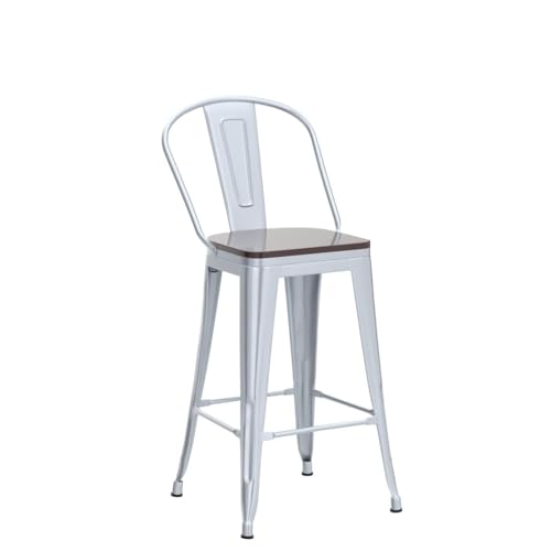 Image of Andeworld 24 Inch Swivel Bar Stools Industrial Metal Barstools High Back Dining Bar Chairs Counter Height Stools with Wooden Seat Set of 4(24 inch,Silver)