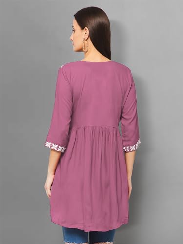Image of Winza Designer Rayon Chikankari Embroidered Short Kurti | Plus Size Kurta Tunic Top