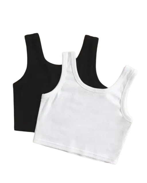Solid Sleeveless Western Stylish Ribbed Black & White Cami Crop Top for Women-picture-29