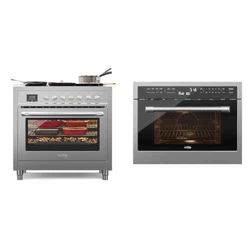 KoolMore 36 Inch All-Electric Range Oven with Ceramic Cooktop Burners, Stainless Steel Kit & 24 Inch Built-in Convection Oven and Microwave Combination with Broil, Soft Close Door