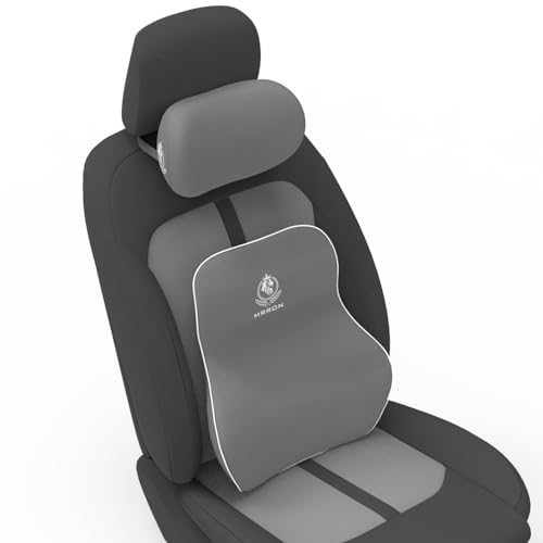 Image of MRRON Series Memory Foam Neck Rest & Lumbar Support for Car or Office Chair, Neck Pillow Kit Designed Ergonomically for Extra Support (Grey, Long Bac)