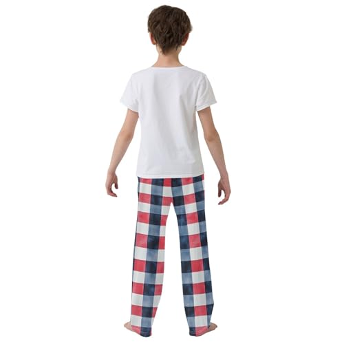 Boys' Pants Red Blue White Checkered Long Bottoms Jogger Pants Elastic Waist Trousers with Pockets S-XL3
