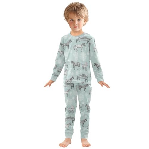 Pajama Sets Long Sleeve Horses Benches Vases Patterns Soft Comfy Sleepwear 2 Piece PJS 3-8T2