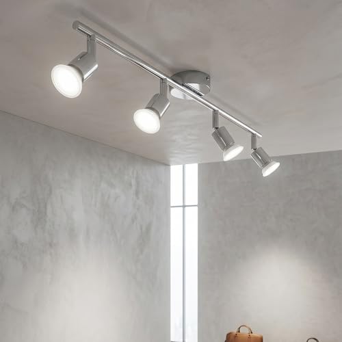 Image of sparkLED Chrome GU10 Ceiling Spotlight Bar, 4-Way Spotbar Lighting Fixture with Adjustable Heads, Includes Cool White Lamps