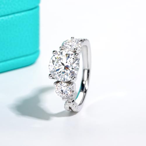 AnuClub 4cttw Round Cut Moissanite 3 Stone Engagement Rings D Color VVS1 Round Cut 925 Sterling Silver Anniversary Wedding Promise Ring for Women Size 5 by AnuClub - Image 5