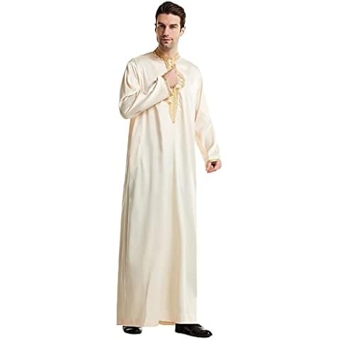 CHENSIYU Muslim Robe Herren Einfarbig Ramadan Roben Langarm Hijab Abaya Mantel Herren Lang Jilbab Wintermantel Islamische Gebetskleidung Muslimische Kleidung für Männer Cover