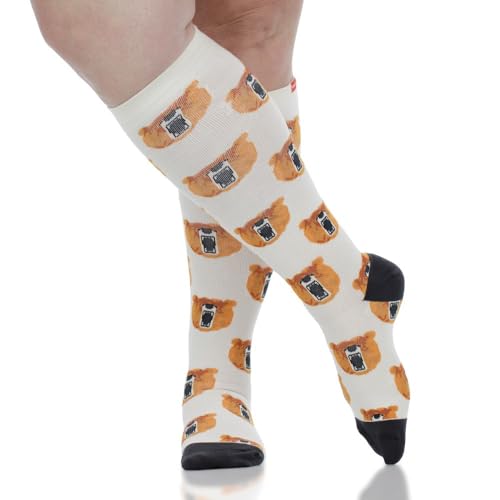 Image of VIM & VIGR Cotton 20-30 mmHg Graduated Compression Socks (Cream & Chestnut Roar, Large /X-Large Wide Calf (6))