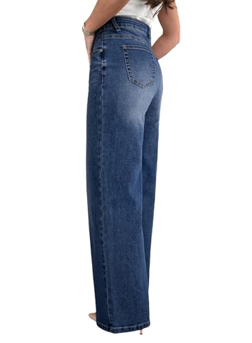 EVALESS Jeans for Women Trendy 2025 Overlap Waist Straight Wide Leg Stretchy Denim Pants2