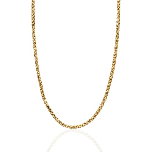 CRAFTD | Gold Wheat Link Chain | Durable 18K Gold & 316L Stainless Steel | Waterproof, Heat & Sweat Resistant | Gifts for Men | Men's Jewelry |